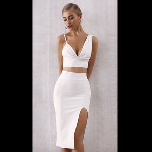 CO-ORD WHITE 2 PIECE TOP & SKIRT SET BANDAGE DRESS